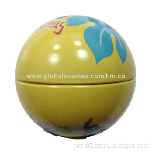 Spherical Tin Boxes, Made of First-class Tinplate, Customized Shapes and Printings are Accepted